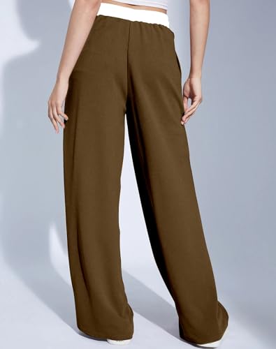 Image of Mehrang Wide Leg Drawstring Pants, with Contrast Waist Band || Casual Lounge Wear Side with Pockets, High Waisted, Relaxed Fit Trouser for Women