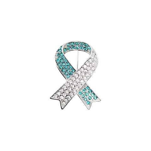 Faship Teal And White Crystal Cervical Cancer Awareness Ribbon Pin Brooch Cover