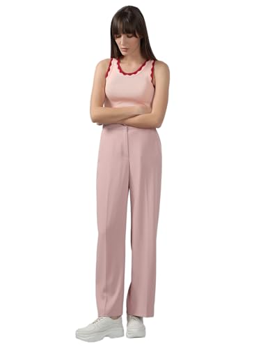 Image of VERO Moda Women's Relaxed 'Desk-to-Dinner' Straight Fit High Rise Stretch Formal Trousers | Formal Pants for Women