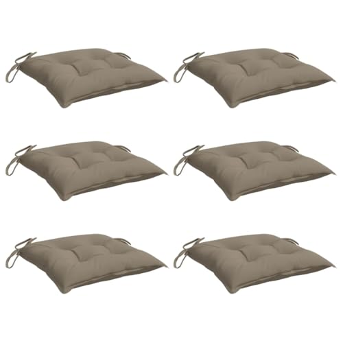 vidaXL Lot de 6 Coussins de Chaise, Galette de Siège avec Jeux de Cordes, Coussin d'Extérieur Imperméable, Taupe 40x40x7 cm Tissu Oxford
