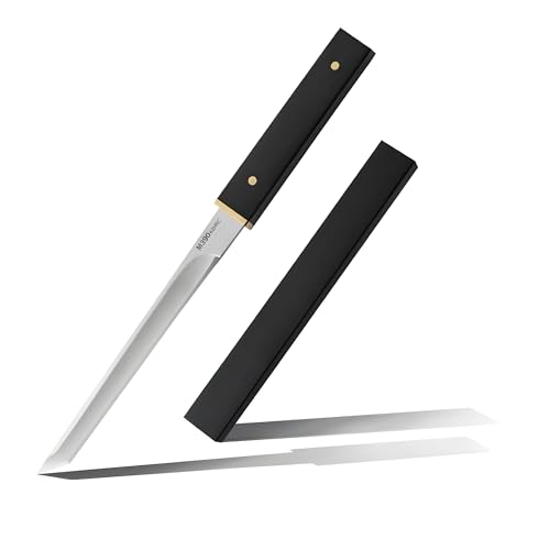 Image of Japanese-Style Utility Knife with Sheath - 8-Inch Stainless Steel Kitchen Knife, Precision Blade with Ergonomic Black Handle for Meat, Fruit & Vegetables (Pack of 1, Black)