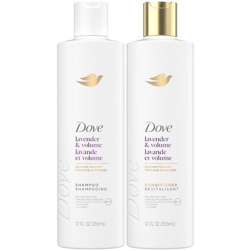 Dove Shampoo & Conditioner, Lavender & Volume Damage Therapy – Volumizing Hair Products for Women with Fine, Flat Hair, 12 Oz Ea