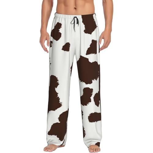 Brown Cow Print Adult Sleep Lounge Pajama Pants,Men Pajama Bottoms With Pockets Drawstring