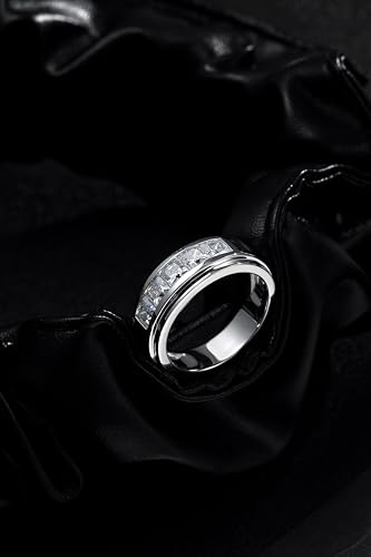 2 Carats Princess Cut Moissanite Rings for Men Women Moissanite Eternity Wedding Band Ring D Color VVS1 Lab Diamond Channel Set, Sterling Silver with 18K White Gold Plated Men Diamond Ring2