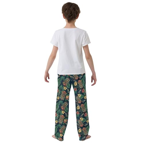 ZZXXB Ethnic Aloah Flowers Boys Long Pants Soft Trousers Elastic Waist Kids Lounge Bottoms with Pockets S-XL3