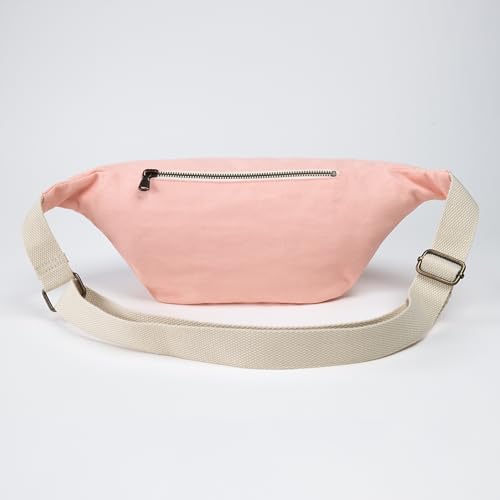 Image of The Peacock Crew Canvas Crossbody Sling Bag for Men & Women - Adjustable Strap, Dual Zippers Left /Right Handed, Secure Everyday Travel Fanny Pack Shoulder Pouch, Trekker Blush Pink, 14.5 x 6.3 x 3.6