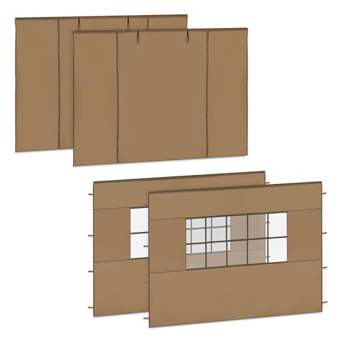 VONROC - Paroi Latérale Tonnelle 3x3 - pour Tente de Jardin - Camping - Réception Easy-Up Premium PT501XX - PVC Imperméable - Protection UV 50+ - 2 Panneaux Pleins - 2 Panneaux A Fenêtres - Beige