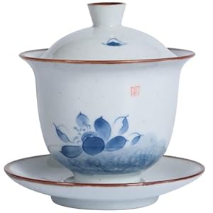 Ceramic Teacup, Chinese Traditional Gaiwan, 175ml Hand Painted Ceramic Lotus Pattern Gaiwan Tea Bowl Kung Fu Tea Set Tea Cup