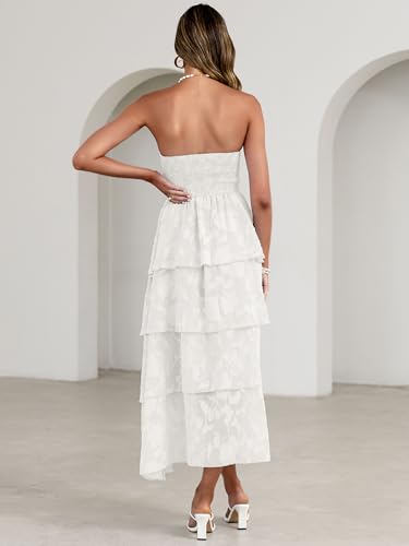Image of Simplee Womens Summer Strapless Maxi Dress 2026 Boho Floral Off Shoulder Wedding Guest Dresses Tiered Beach Long Sundress