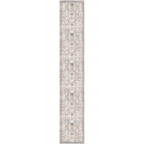 Madane Hallway Runner Rug 2'6''x14' Kitchen Runner, Non Slip Vintage Runners for Hallways Washable Kitchen Rugs Soft Low Pile 2.5x14 ft Rug Runner for Laundry Room, Entryway and Bedroom, Brown/Gold