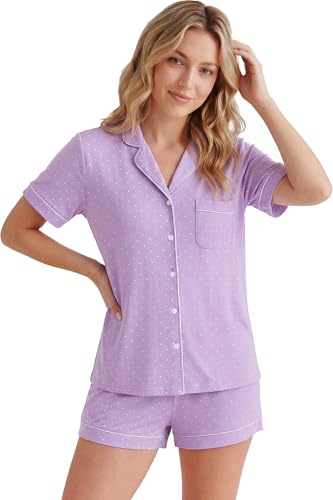 Image of LUBOT Womens Bamboo Viscose Pajamas for Women PJ Set 2 Piece Cooling Soft Short Sleeve Capri Pants Summer Sleepwear Set S-XXL