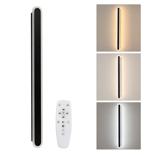 Applique da Parete Interno LED, 22W Lampada da Parete Dimmerabile con Telecomando e Funzione di Memoria, Moderno Lampada a Muro Camera da Letto Illuminazione per Soggiorno Corridoio Scale, Nero, 80CM
