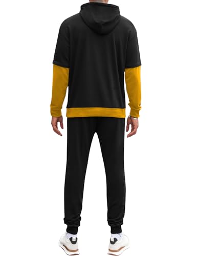 LecGee Men 2 Piece Tracksuit Outfit Contrast Color Patchwork Hoodie Sweatshirt Sweatpants Casual Jogging Sweatsuit Set4