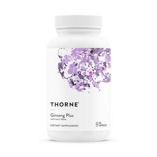 THORNE - Ginseng Plus - Supports Daily Energy Levels Mental Clarity Mood & Stress Management* - with Lions Mane & Greek Mountain Tea - Third-Party Certified - Gluten & Dairy-Free - 60 Capsules