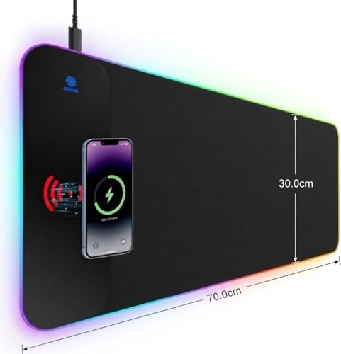 Image of INOVERA (LABEL) RGB Light Gaming Mouse Pad with Wireless Charging - Anti Slip Rubber Base Desk Mat for Laptop, Computer, Keyboard (Black, 700 x 300 mm)