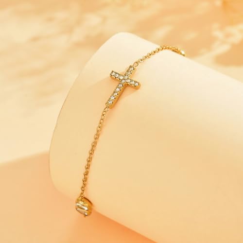 Image of NONAMOIS 18K Gold Plated Diamond Ankle Bracelets for Women Waterproof Gold CZ Pearl Bow Link Chain Anklets Non Tarnish Summer Beach Foot Jewelry Gifts