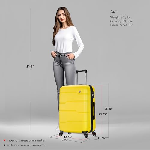 DUKAP RODEZ Hardside Luggage with Ergonomic Handles and TSA Lock | Spacious Traveling Suitcase, Travel Suitcase with Four Spinner Wheels and Studs | 24" Medium Luggage | Yellow2