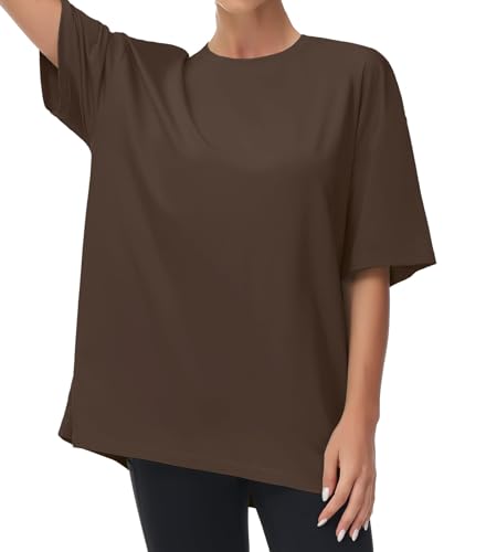 THE GYM PEOPLE Damen Kurzärmeliges mit Rundhalsausschnitt Übergroße T-Shirts Basic Baumwolle Shirts THE GYM PEOPLE Damen Kurzärmeliges mit Rundhalsausschnitt Übergroße T-Shirts Basic Baumwolle Shirts