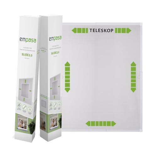 empasa Fliegengitter Teleskopbausatz SLIDE 2.0 für Fenster ohne Sägen ausziehbar Teleskoprahmen aus Aluminium Insektenschutz Mückengitter 120 x 140 cm Farbe:weiß
