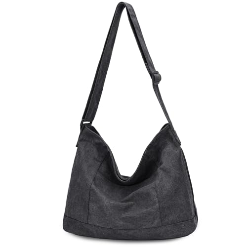 Image of VASCHY Canvas Messenger Tote Bag, Lightweight Casual Crossbody Slouchy Shoulder Hobo Side Bag for Men and Women