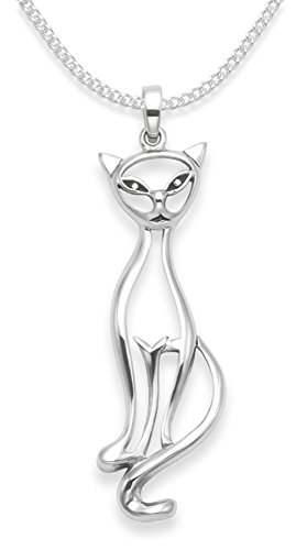 Heather Needham Sterling Silver Cat Necklace on 18 Silver chain - SIZE: 39mm x 10mm - Gift Boxed. Silver cat pendant. 8114/18