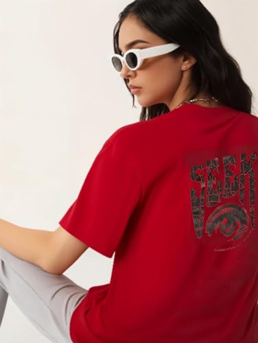 Image of Mack Jonney Oversized | Loose Fit | Half Sleeves 100% Cotton Round Neck Printed T-Shirt for Women-Mack640755