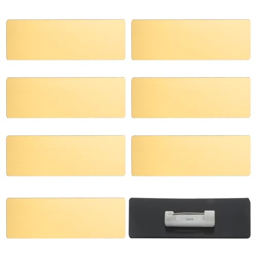 8 PCS Gold Name Tag Pin Blank Name Plates 1 X 3 Inches Blank Names Tags Badge Brushed Engraved Metal Names Plate Gold Round Corners Pin Reusable ID Nametags for Office Employee Custom Workers Students