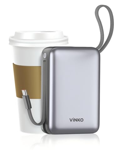 VINKO Power Bank 20000mAh, Bateria Portatil Carga Rapida, Cargador Portátil con Cable Carga Integrado USB C ＆A, Powerbank Pantalla LED 22,5 W para iPhone 17 Pro MAX, Samsung, Xiaomi -Gris