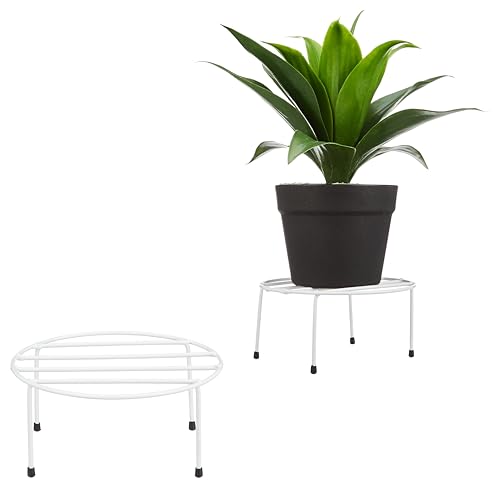 Image of Amazon Brand - Solimo Metal Flower Pot Stand (White, Set of 4, Round) | Gamla Stand for Home | Plant Stand for Balcony | Premium Flower Pot Stand | Plant Stand for Living Room
