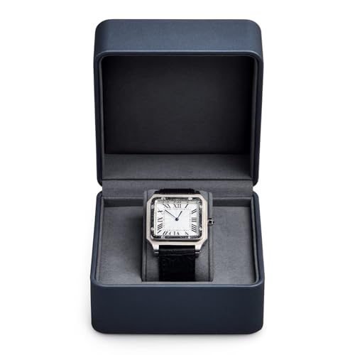 Oirlv Premium Leather Watch Gift Box Single Watch Storage Case with Removable Pillow Wristwatch Display Box (Dark blue)