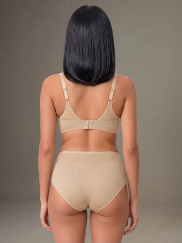 Image of SOIE Women's Full Coverage Padded Bra and Mid Rise Brief with Lace Detailing