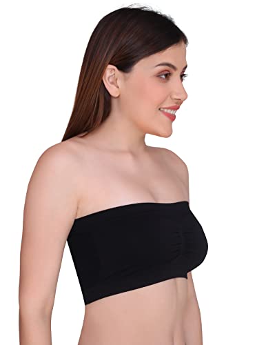 PLUMBURY Women's Strapless Seamless Padded Bandeau Tube Bra, Removable Pads, Free Size Wire Free 96% Nylon, 4% Spandex - Image 3