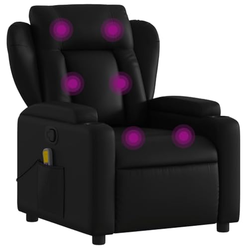 vidaXL Fauteuil de Massage Inclinable, Chaise de Relaxation avec Dossier et Repose-Pied Réglables, Siège Électrique de Salon, Moderne, Noir Similicuir