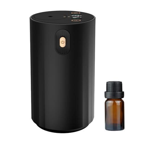 アロマディフューザー ネブライザー式 水なし エルエンスタジオ コードレス車用ディフューザー アロマ芳香器 噴霧量調整可能 4段階タイマー 持続噴霧可能 USB充電式 静音 グラス瓶2個付き ヨガ室・部屋・車載・店舗などに適用 日本語説明書付き (ブラック)