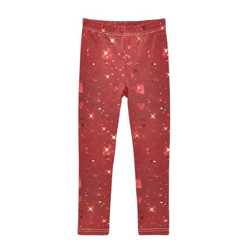 Red Glitter Texture Kids Girl's Athletic Leggings Fashion Full Length Athleisure Pants Running