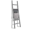 FUIN Fully Assembled 5ft Wood Decorative Wall Leaning Blanket Ladders Bathroom Storage Quilt Towel Display Rack Shelf Holder Rustic Farmhouse, Light Grey Whitewashed Effect