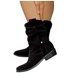 LLonGao Stiefeletten Damen Klassisch Wildleder Halbstiefel Mode Spitz Schlupfschuhe Niederung Stiefel mit Schnalle Elegant Kurzstiefel Übergangsstiefel Halbhohe Ankle Boots Halbhoch Damenstiefel