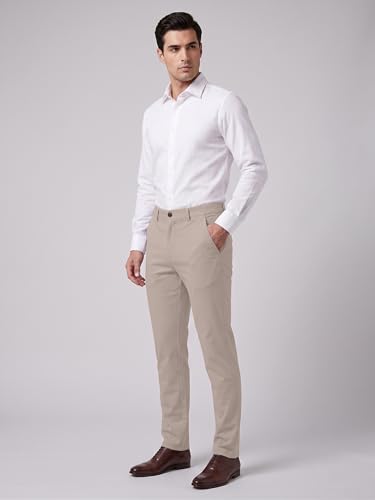 Image of Mehrang Men's Slim Fit Casual Mid Rise, Cotton Blend Trousers, Side Pockets || Classic Slim Fit Chino Pants || Business Casual Dress Trousers