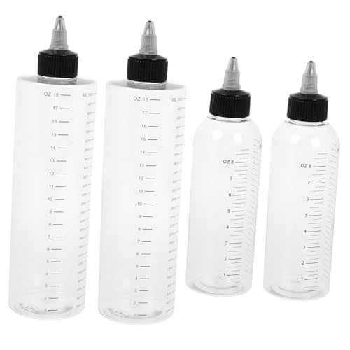 LOLIPPYY 4 Stück Teiliges Transparente Nachfüllflaschen mit Messskala Präzise Spritzdüse Vielseitige Squeeze flaschen für Haarfarbe Shampoo und Haaröl Wiederverwendbar und Einfach zu