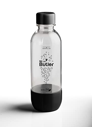 Mr. Butler Italia Sodamaker- Fizz Master Starter Kit - Black | Single Cylinder Pack with Two BPA-Free PET Bottles (1000ml, 500ml) and Syrup 250ml | Compact, Soda Beverage Carbonator