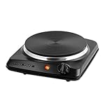 OVENTE Electric Countertop Single Burner, 1000W Cooktop with 7.25 Inch Cast Iron Hot Plate, 5 Level Temperature Control, Compact Cooking Stove and Easy to Clean Stainless Steel Base, Black BGS101B