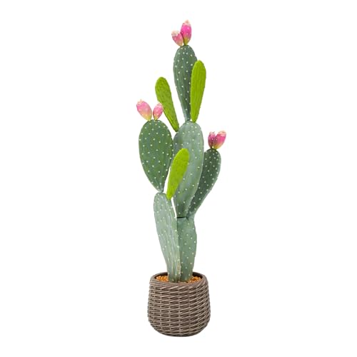 Keeplush Artificial Cactus Plant Outdoor 41 Tall UV-Resistant Fake Cacti Plants with Realistic Pads & Vibrant Fruits in Brown Pot Faux Floor Plant for Indoor Home Living Room Foyer Porch Balcony