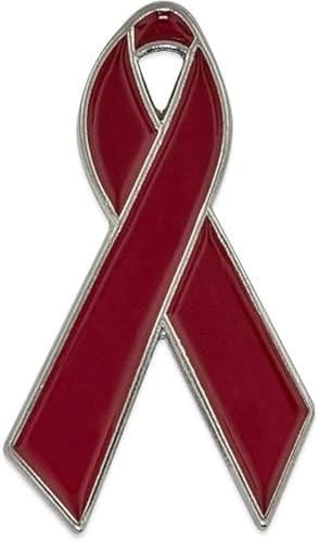 PinMart Awareness Enamel Lapel Pin – Nickel Plated Burgundy Ribbon Pin – Meningitis Prevention and Sickle Cell Anemia Awareness Ribbon– Jewelry Brooch with Secure Clutch Back – 1 Piece