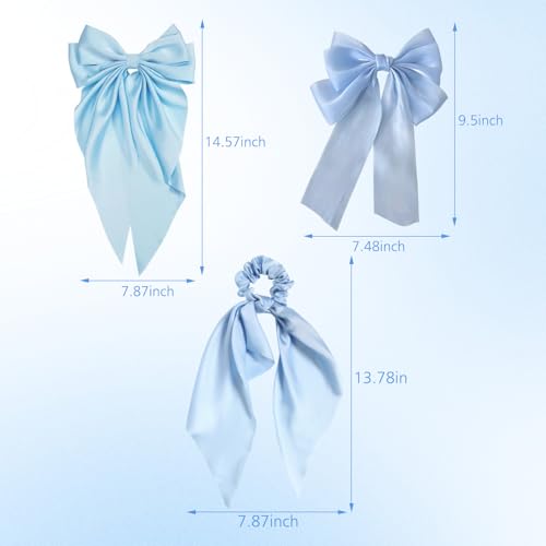 Pack de 6 Broches para el cabello en azul claro con lazo de satén para niñas y mujeres miniatura 2