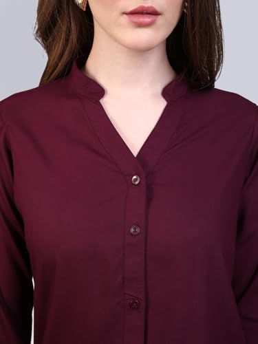 Image of Urbano Fashion Women's Modal Viscose Full Sleeve Regular Fit Casual Solid Shirt with Mandarin Collar