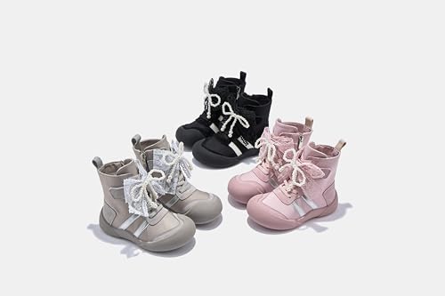 Girls Pearl Lace Combat Boots, High Top Side Zip, Available in Gray, Pink, Black,4