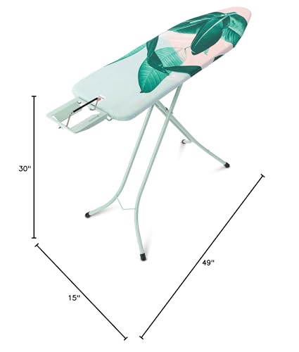Image of Brabantia Size B Ironing Board (49 x 15 IN) 7 Height Options, Adjustable Steam Iron Rest Holder (Tropical Leaves) Non-Slip Feet, Anti-Collapse Child Locks
