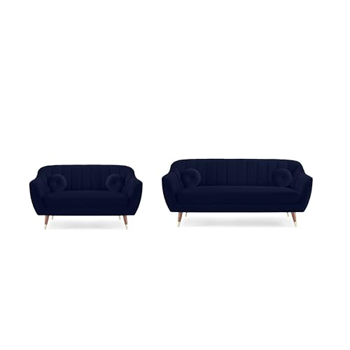 Image of AMATA Marino Solid Wood 3+2 Seater Suede Velvet Fabric Sofa Set with Two Cushions Perfect for Home Office Guests Living Room (04 Royal Blue, 3+2 Seater)(03 Year Warranty)