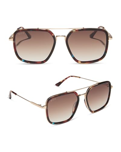 DIFF Jordan Designer Oversized Navigator Sunglasses for Women | Confetti Tortoise + Brown Gradient | 100% UV Protection
