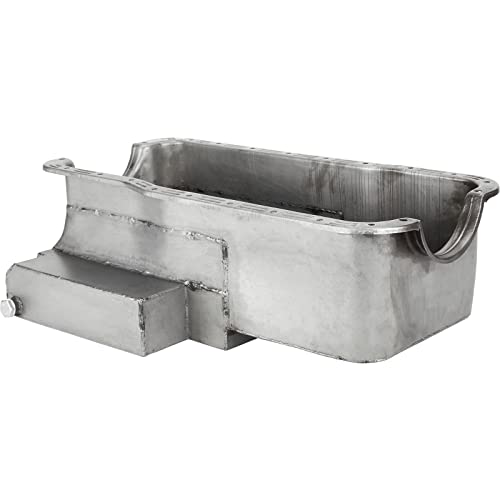 Speedway Motors SBF 302 Claimer Oil Pan Rear Sump 9 Qt Engine Oil Pan, Oval Track Racing Wet Sump Steel Performance Pan with Trap Doors, Accepts Stock Starter